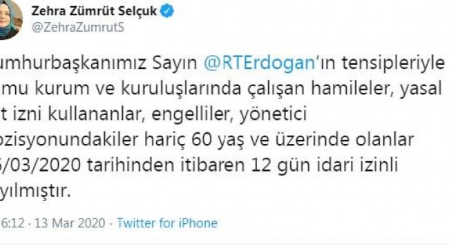 Kamuda çalışan 60 yaş ve üzerindekilere 12 gün izin