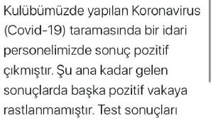 Kayserispor'da 1 idari personelin koronavirüs testi pozitif çıktı