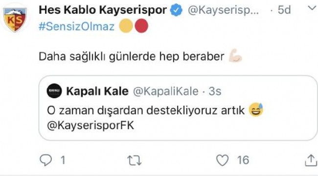 Kayserispor'dan taraftarlarına: Daha sağlıklı günlerde hep beraber