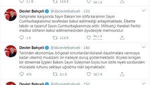 Bahçeli: Milliyetçi Hareket Partisi mezkur istifanın kabul edilmemesinden ziyadesiyle memnundur