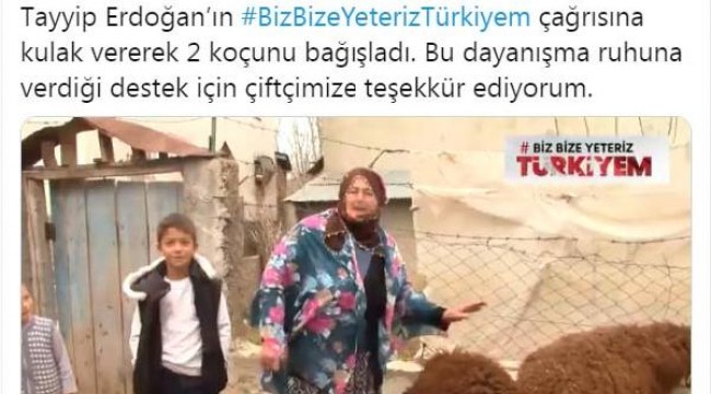 Bakan Pakdemirli: Bayburtlu kadın çiftçimiz, 2 koçunu bağışladı