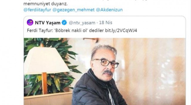 Diyalize giren Ferdi Tayfur'a, Rektör Ünal'dan davet