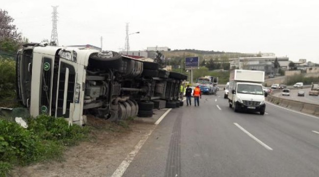 TIR, yol kenarına devrildi