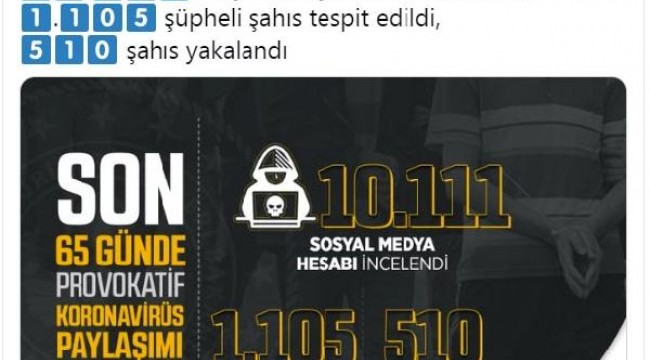 İçişleri Bakanlığı: Provakatif koronavirüs paylaşımı yapan 510 kişi yakalandı