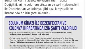 Solunum cihazı, dezenfektan ve kolonya ihracatında izin şartı kalktı