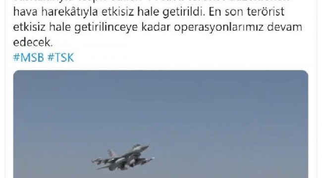 MSB: Irak kuzeyinde 4 PKK'lı terörist etkisiz hale getirildi