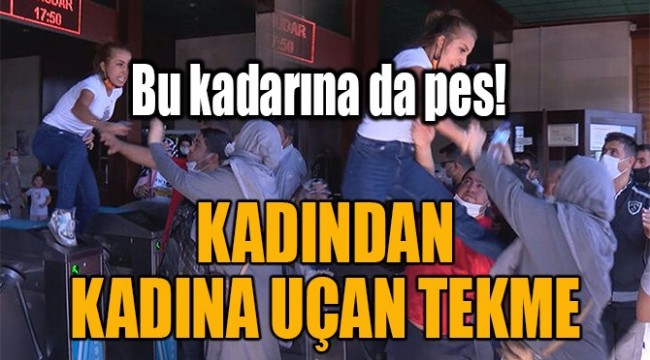 Eminönü İskelesi'nde kadından kadına uçan tekme