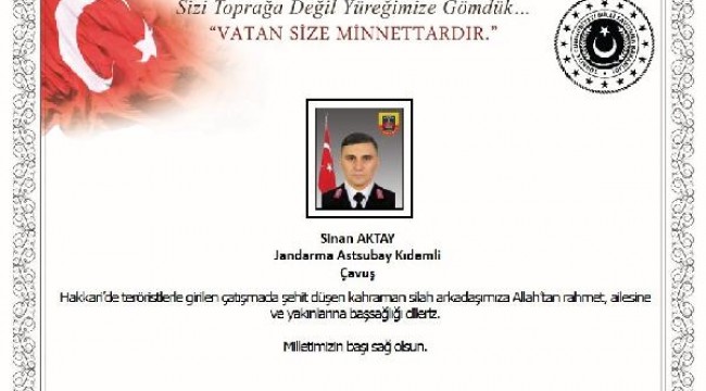 İçişleri Bakanlığı: Hakkari'de bir asker şehit oldu 