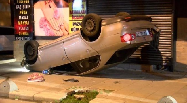 Boş yolda takla atan otomobilin sürücüsü kazayı burnu bile kanamadan atlattı 