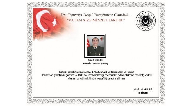 MSB: Irak kuzeyinde EYP patlaması sonucu 1 asker şehit oldu